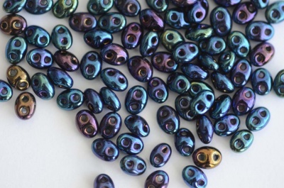 Twin Hole Blue Jet Iris Blue 23980-21435 Czech Glass Beads 2 Hole x 10g